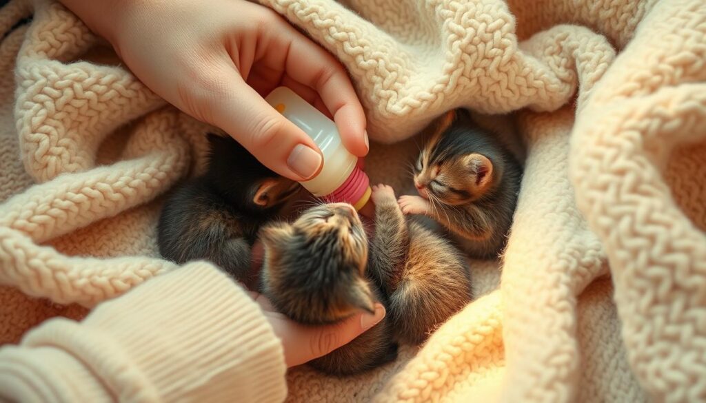 feeding abandoned kittens