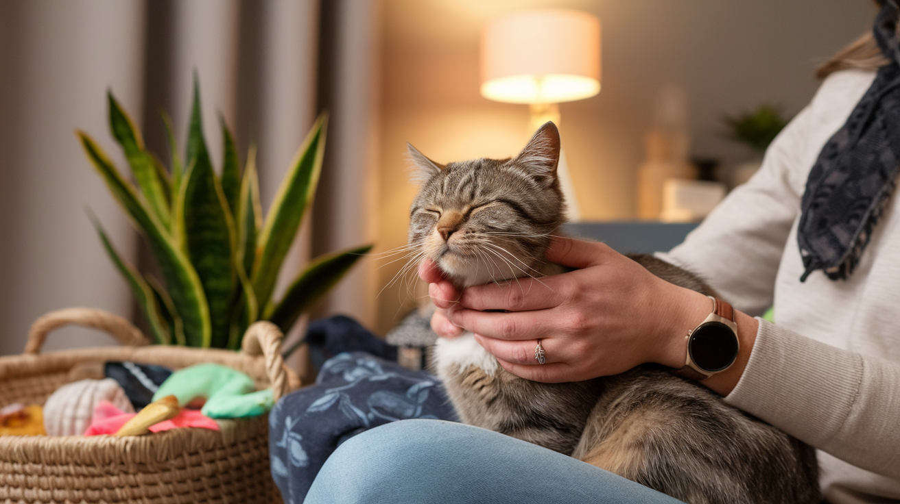 Adopter spotlights: A heartwarming moment between a rescue cat and its new owner, showing the strong bond formed after adoption.