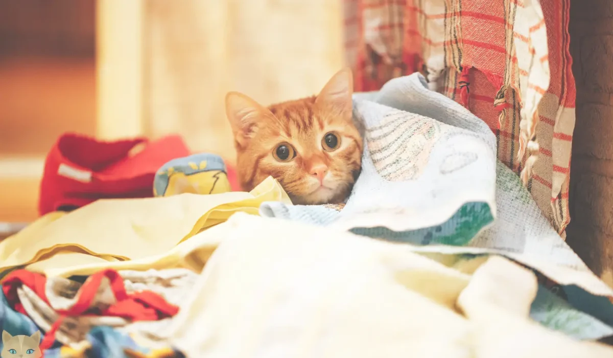 a cat lying on a pile of clothes